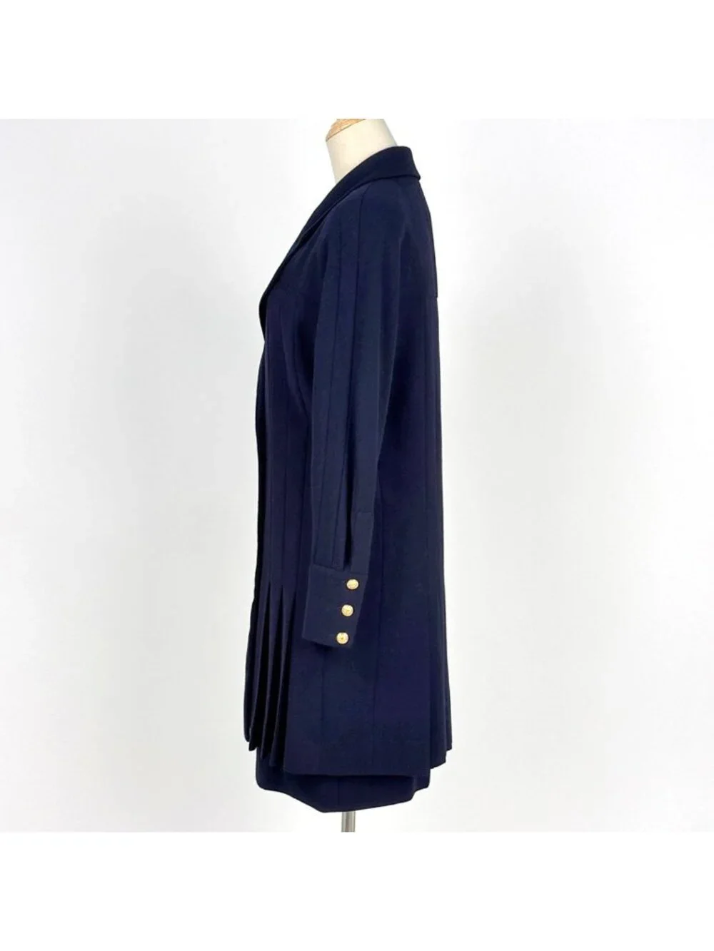 Chanel CC Logo Button Set Knee Length Skirt Navy